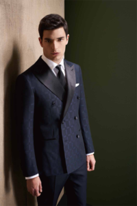 Jacquard Hochzeitsanzug mit Kontrastrevers